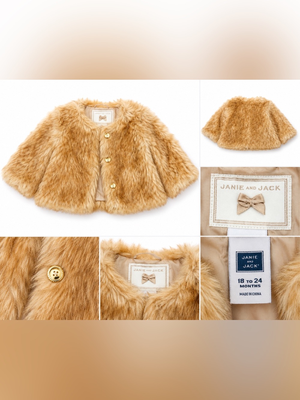 Janie and Jack Faux Fur Cape Jacket – 18–24 Months – Camel